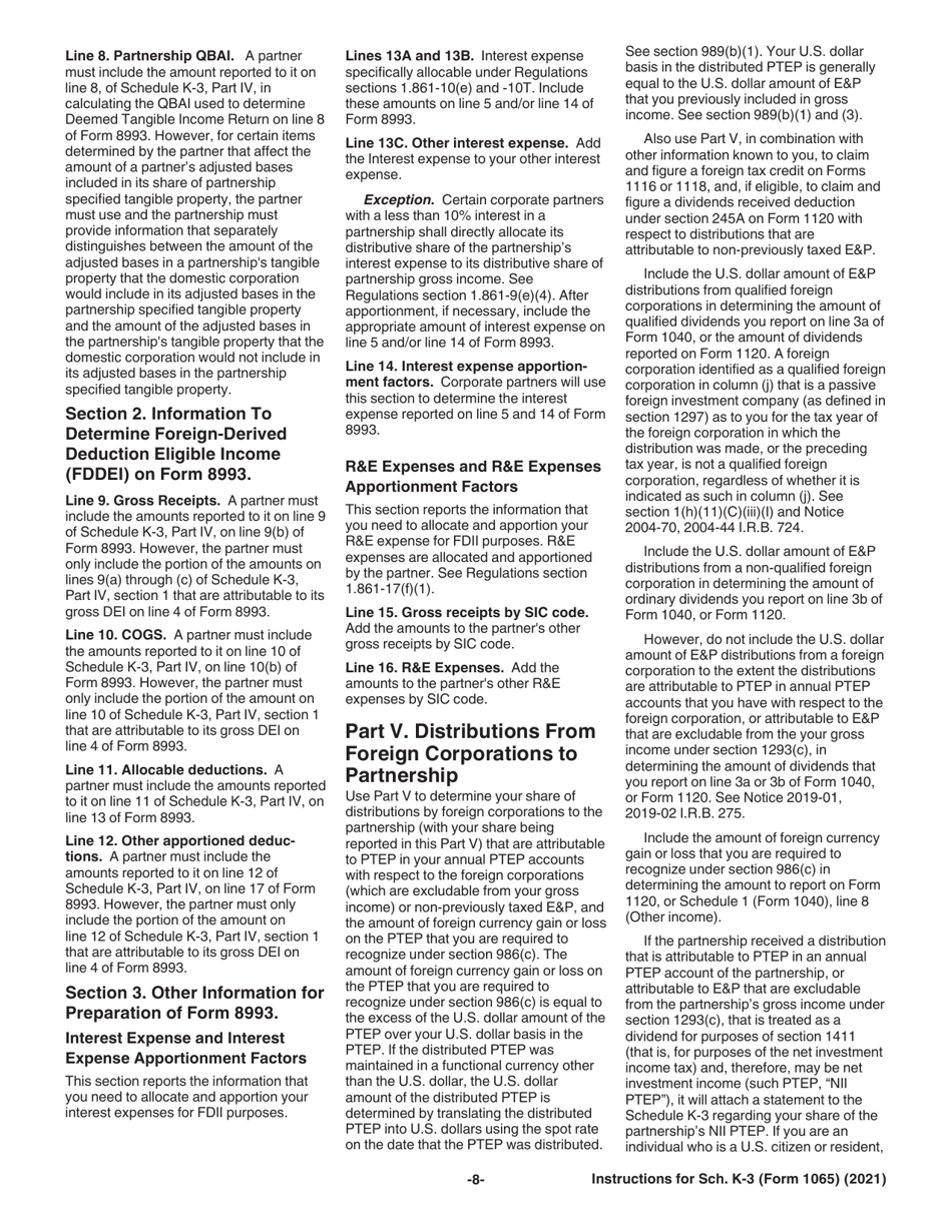 Instructions for IRS Form 1065 Schedule K-3 Partners Share of Income, Deductions, Credits, Etc. - International, Page 8