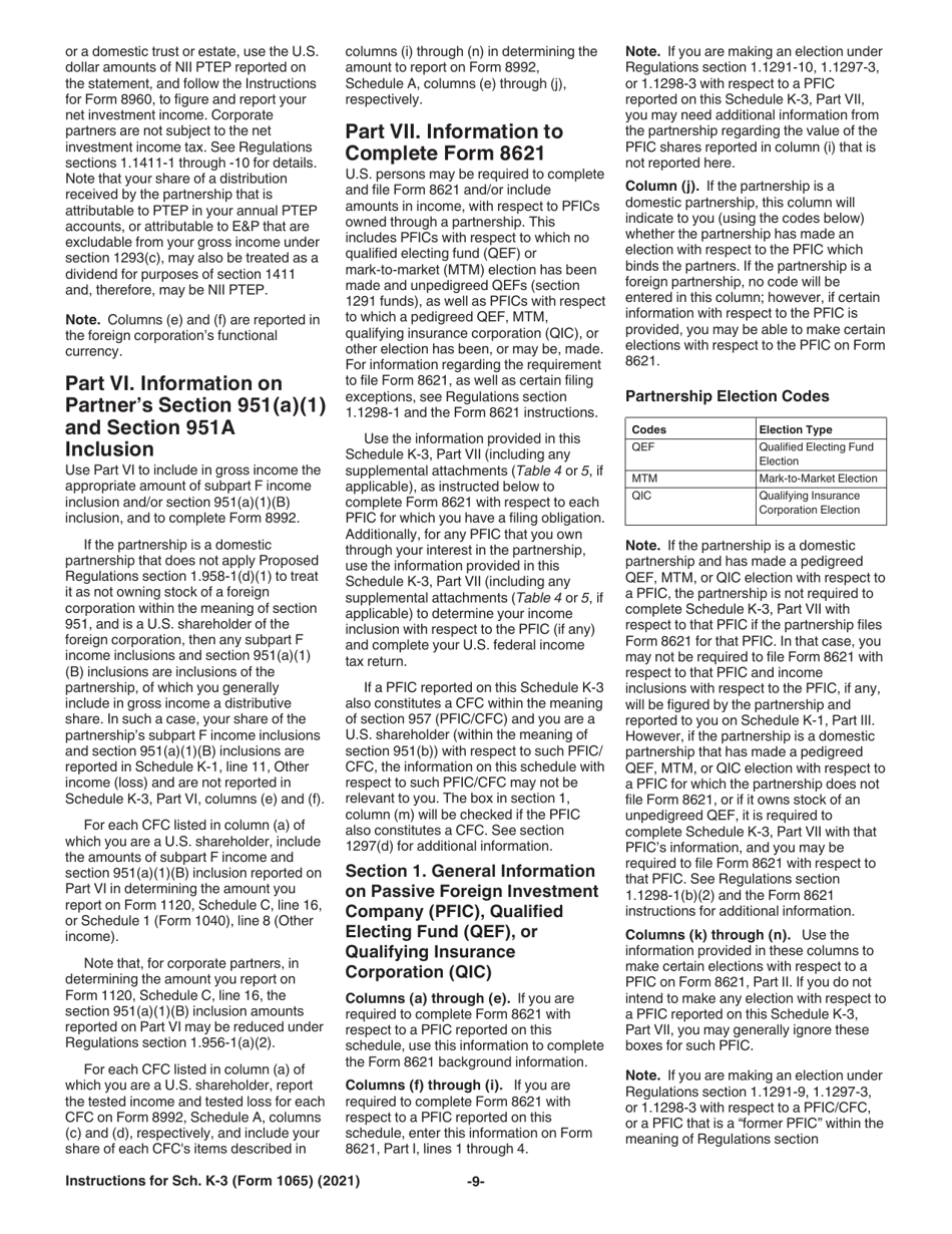Instructions for IRS Form 1065 Schedule K-3 Partners Share of Income, Deductions, Credits, Etc. - International, Page 9
