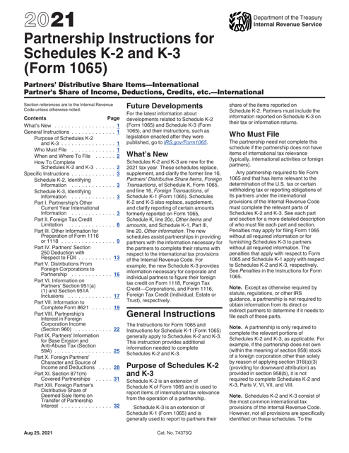 IRS Form 1065 Schedule K-2, K-3  Printable Pdf