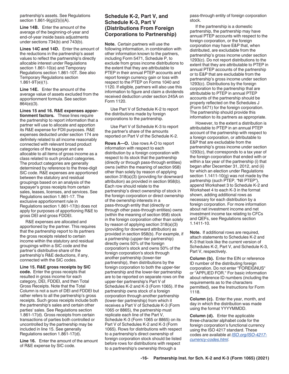 Instructions for IRS Form 1065 Schedule K-2, K-3, Page 16