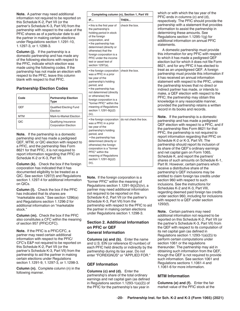 Instructions for IRS Form 1065 Schedule K-2, K-3, Page 20