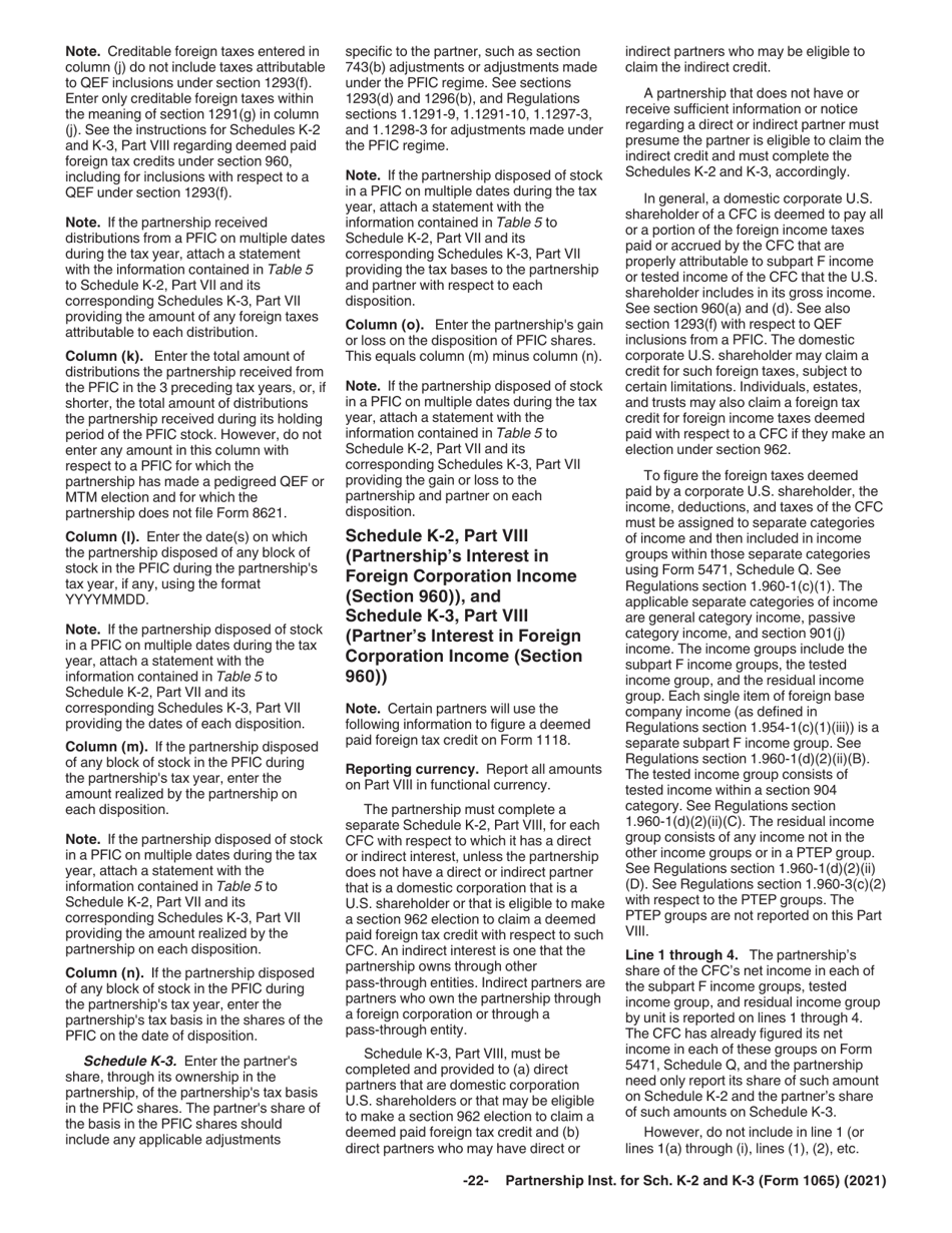 Instructions for IRS Form 1065 Schedule K-2, K-3, Page 22