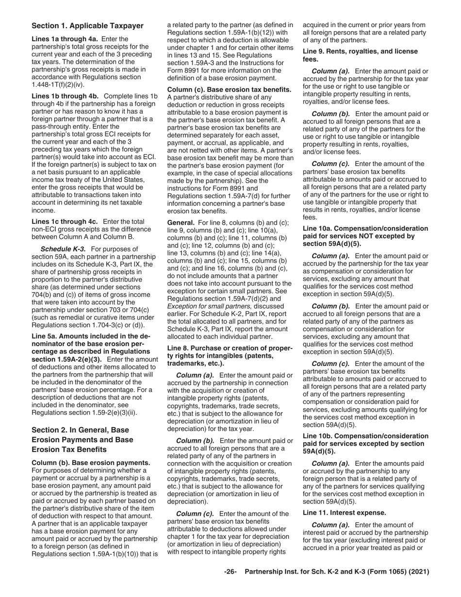 Instructions for IRS Form 1065 Schedule K-2, K-3, Page 26