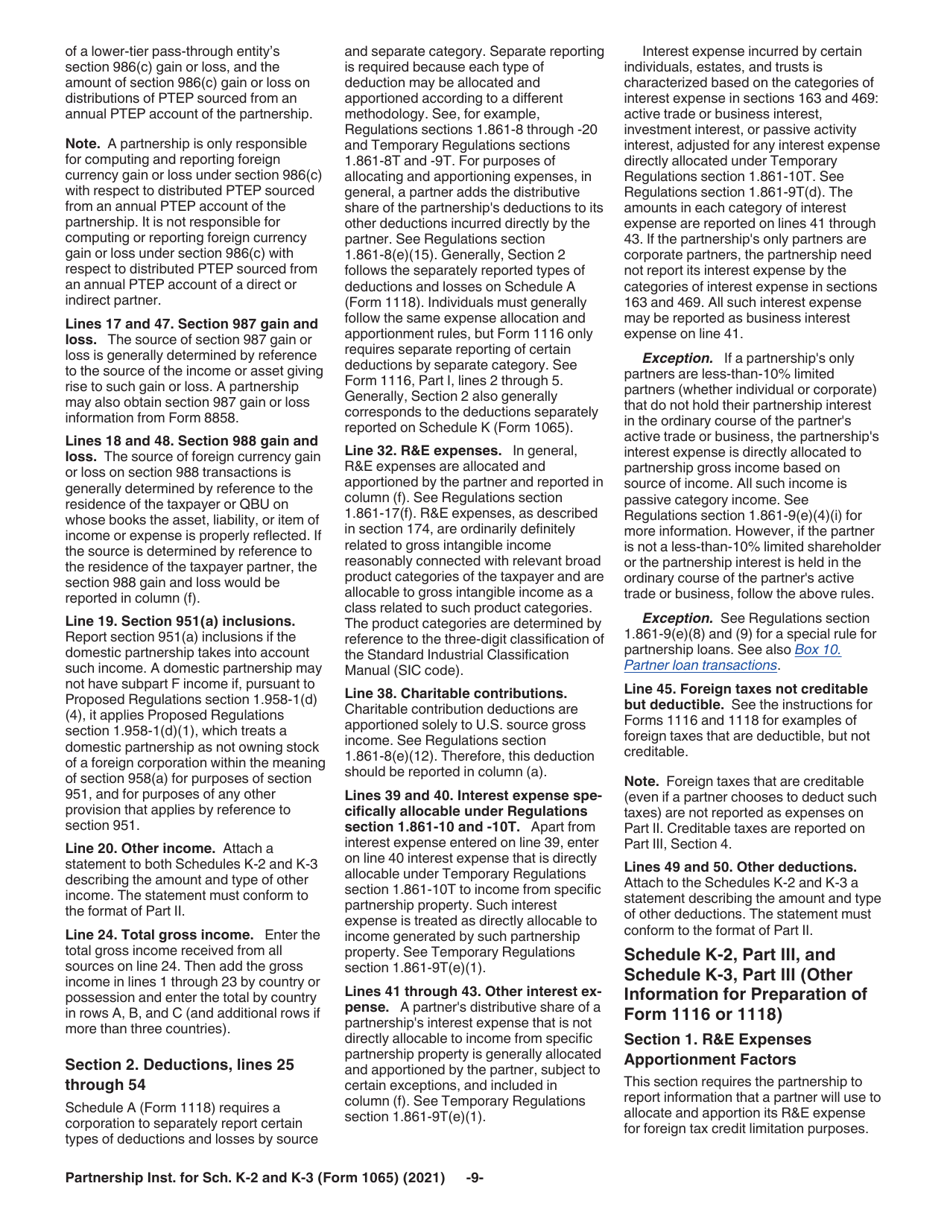 Instructions for IRS Form 1065 Schedule K-2, K-3, Page 9