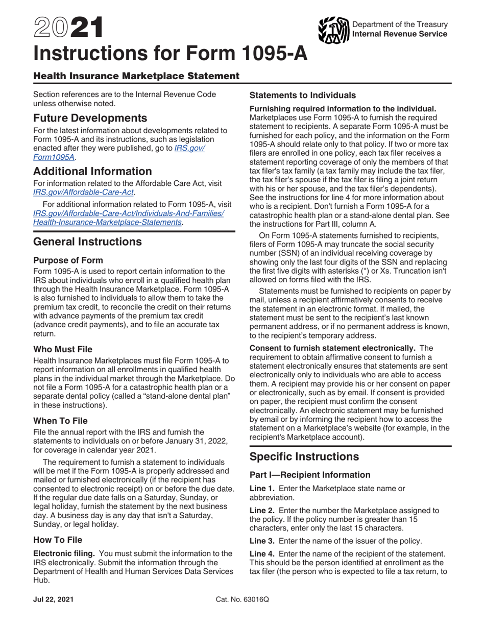 Instructions for IRS Form 1095-A Health Insurance Marketplace Statement, Page 1