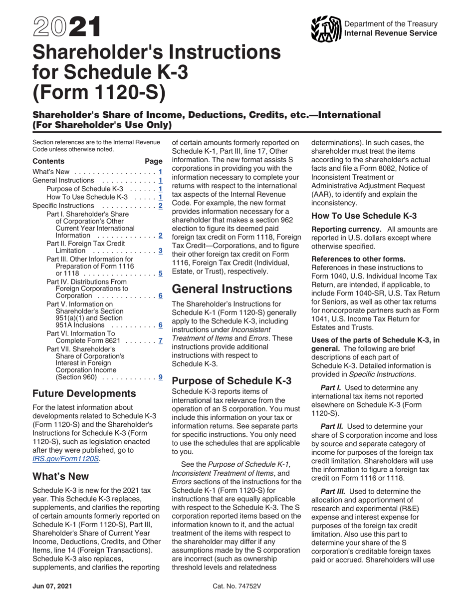 Instructions for IRS Form 1120-S Schedule K-3 Shareholders Share of Income, Deductions, Credits, Etc. - International, Page 1