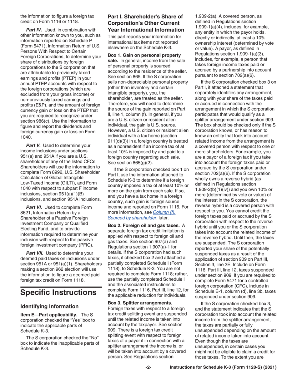 Instructions for IRS Form 1120-S Schedule K-3 Shareholders Share of Income, Deductions, Credits, Etc. - International, Page 2