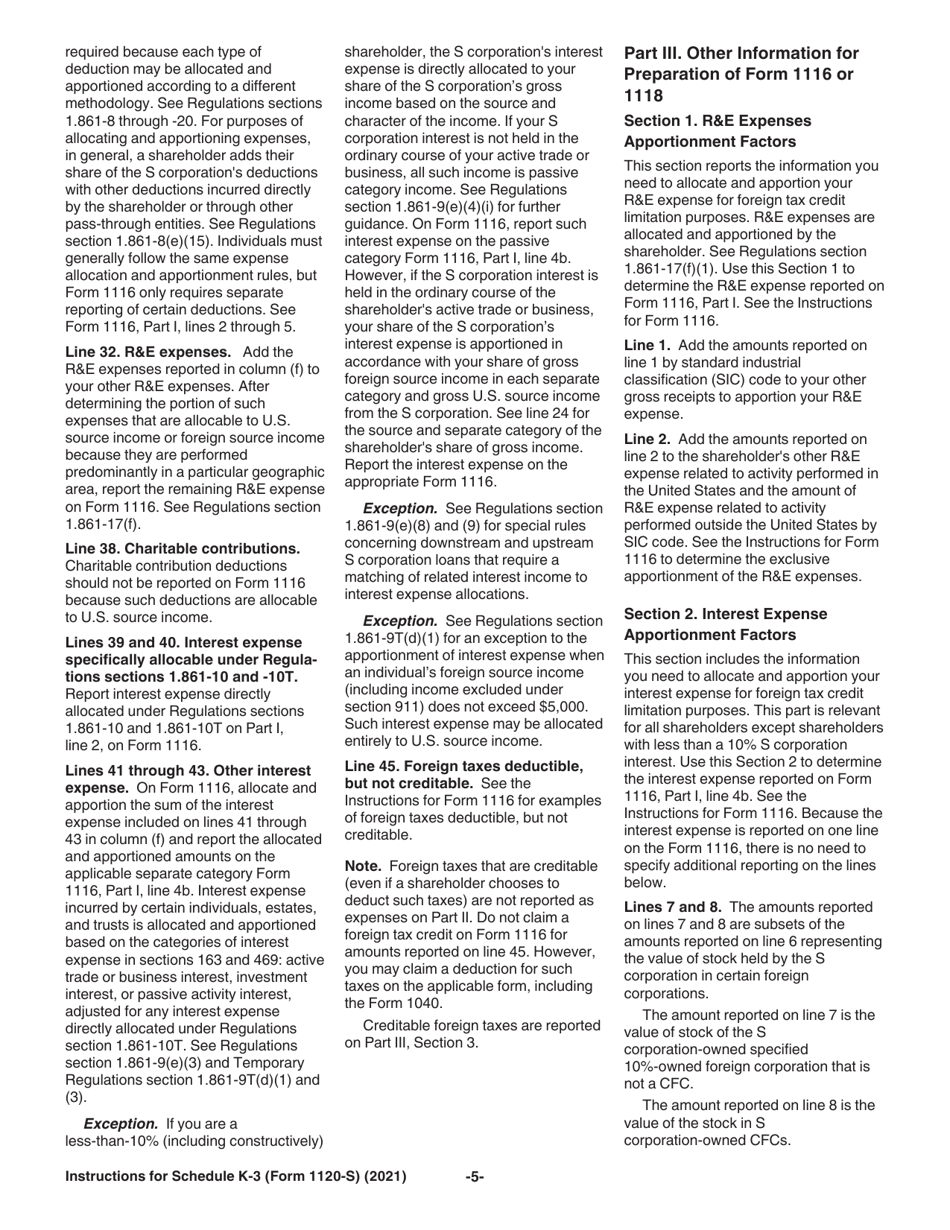 Instructions for IRS Form 1120-S Schedule K-3 Shareholders Share of Income, Deductions, Credits, Etc. - International, Page 5