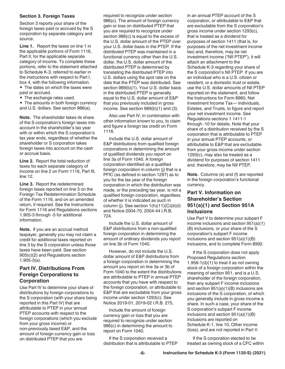 Instructions for IRS Form 1120-S Schedule K-3 Shareholders Share of Income, Deductions, Credits, Etc. - International, Page 6