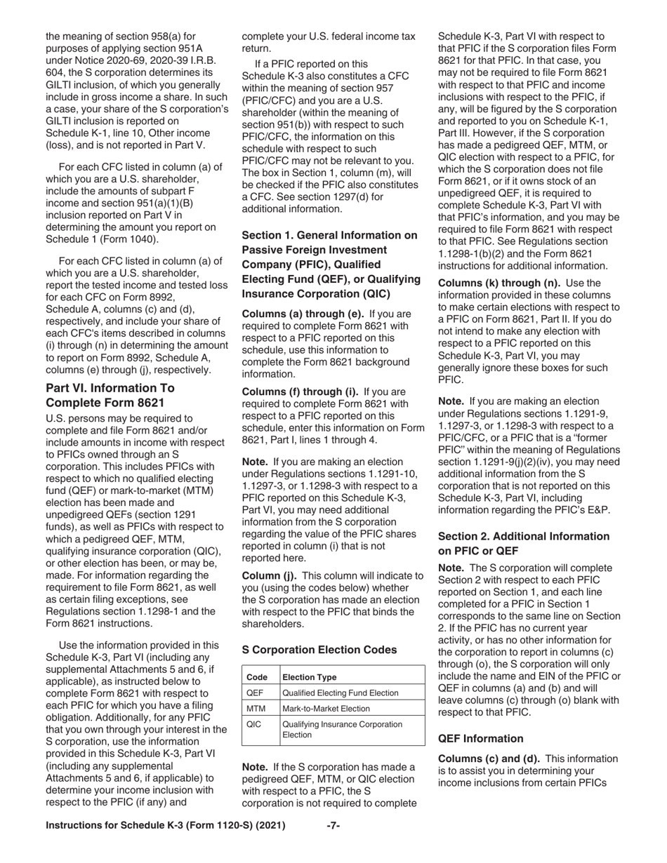 Instructions for IRS Form 1120-S Schedule K-3 Shareholders Share of Income, Deductions, Credits, Etc. - International, Page 7