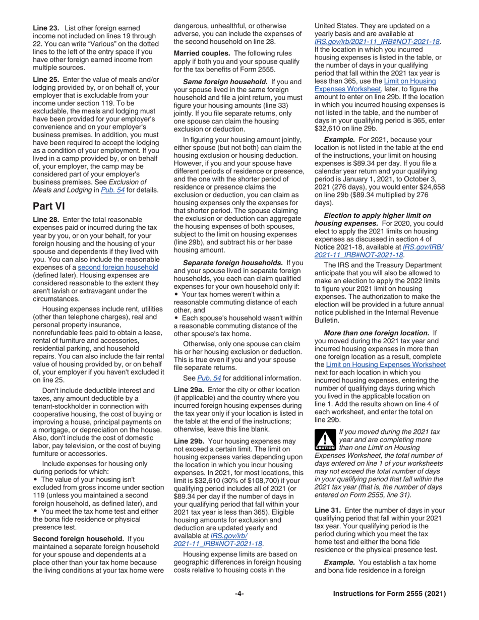 Instructions for IRS Form 2555 Foreign Earned Income, Page 4