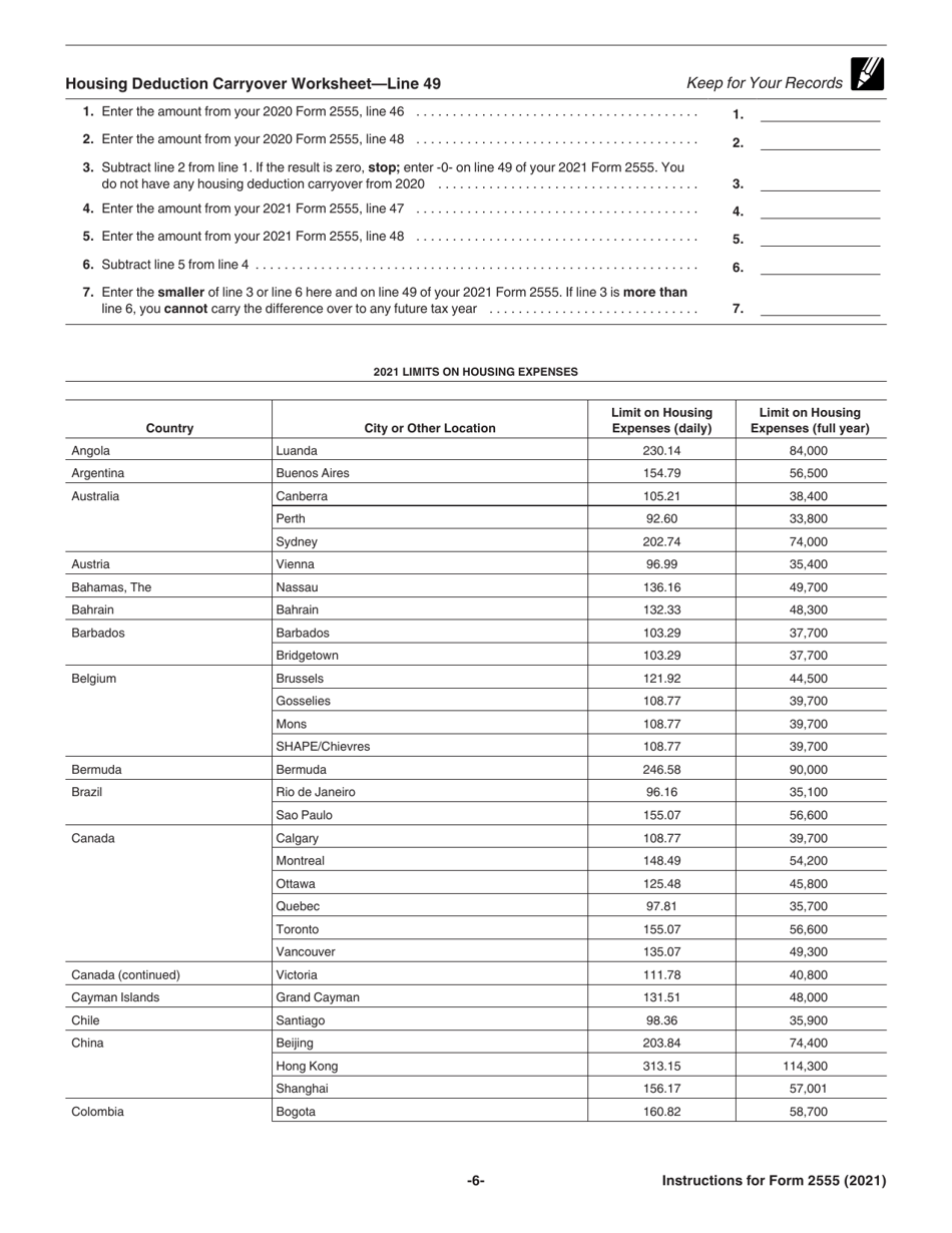 Instructions for IRS Form 2555 Foreign Earned Income, Page 6