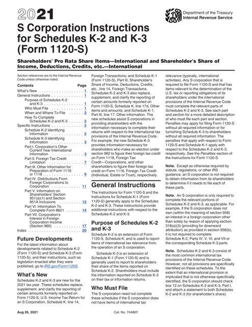 IRS Form 1120-S Schedule K-2, K-3 2021 Printable Pdf