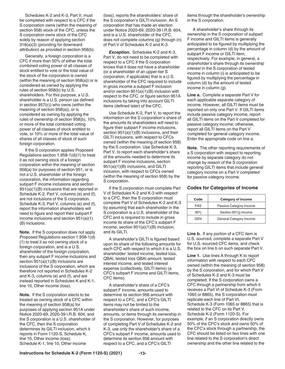Instructions for IRS Form 1120-S Schedule K-2, K-3, Page 13