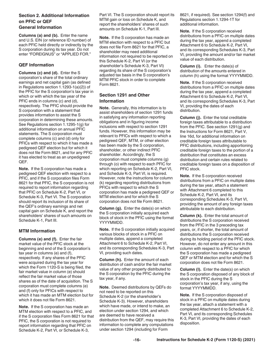 Instructions for IRS Form 1120-S Schedule K-2, K-3, Page 16