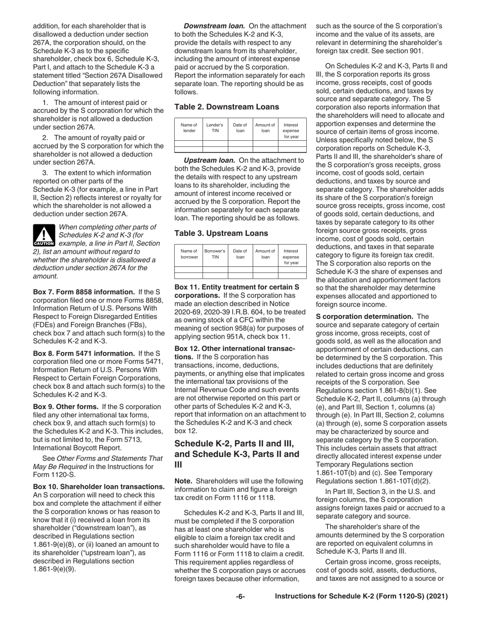 Instructions for IRS Form 1120-S Schedule K-2, K-3, Page 6