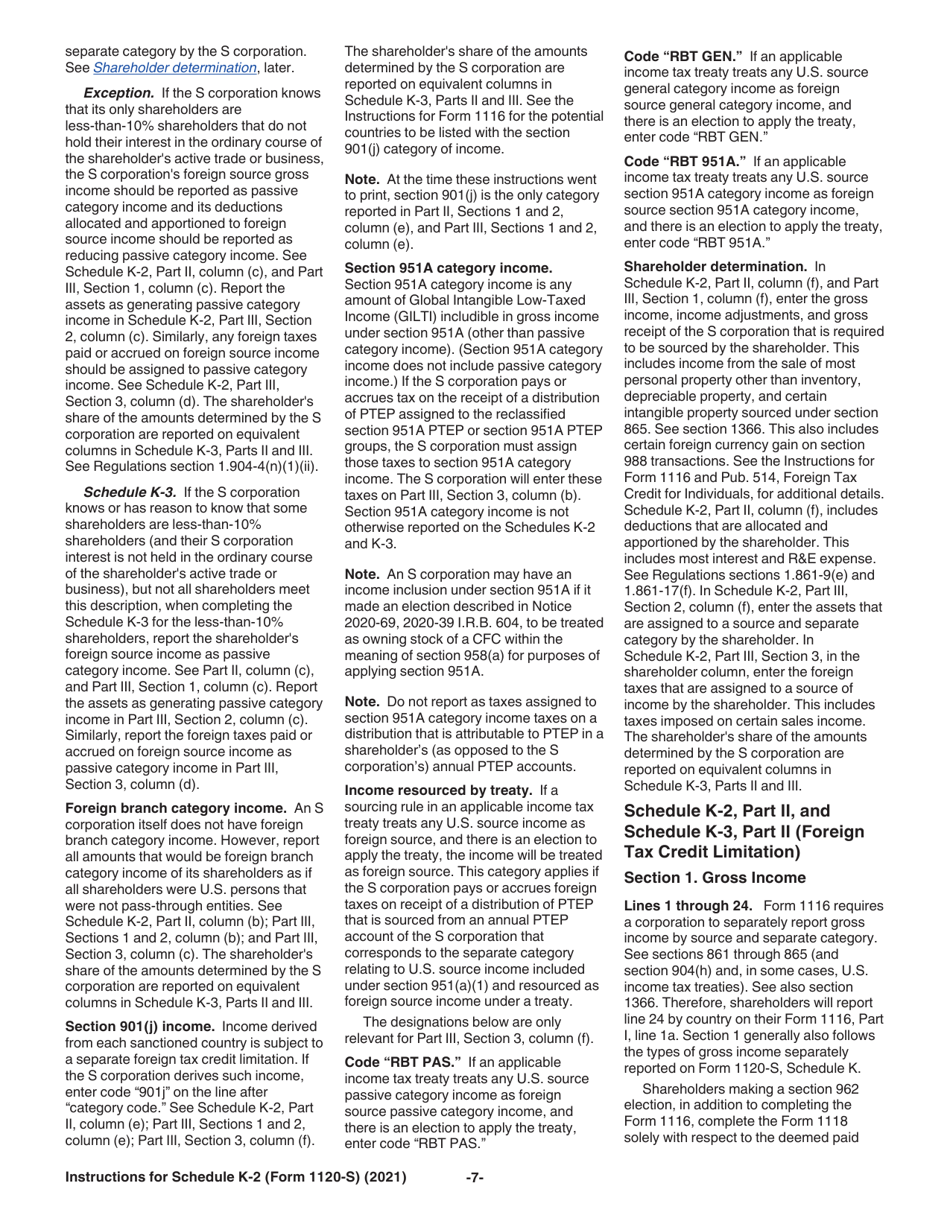 Instructions for IRS Form 1120-S Schedule K-2, K-3, Page 7