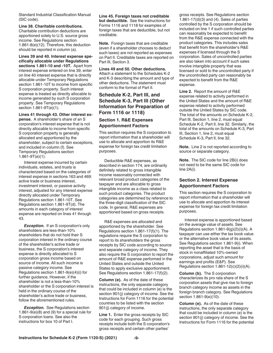 Instructions for IRS Form 1120-S Schedule K-2, K-3, Page 9