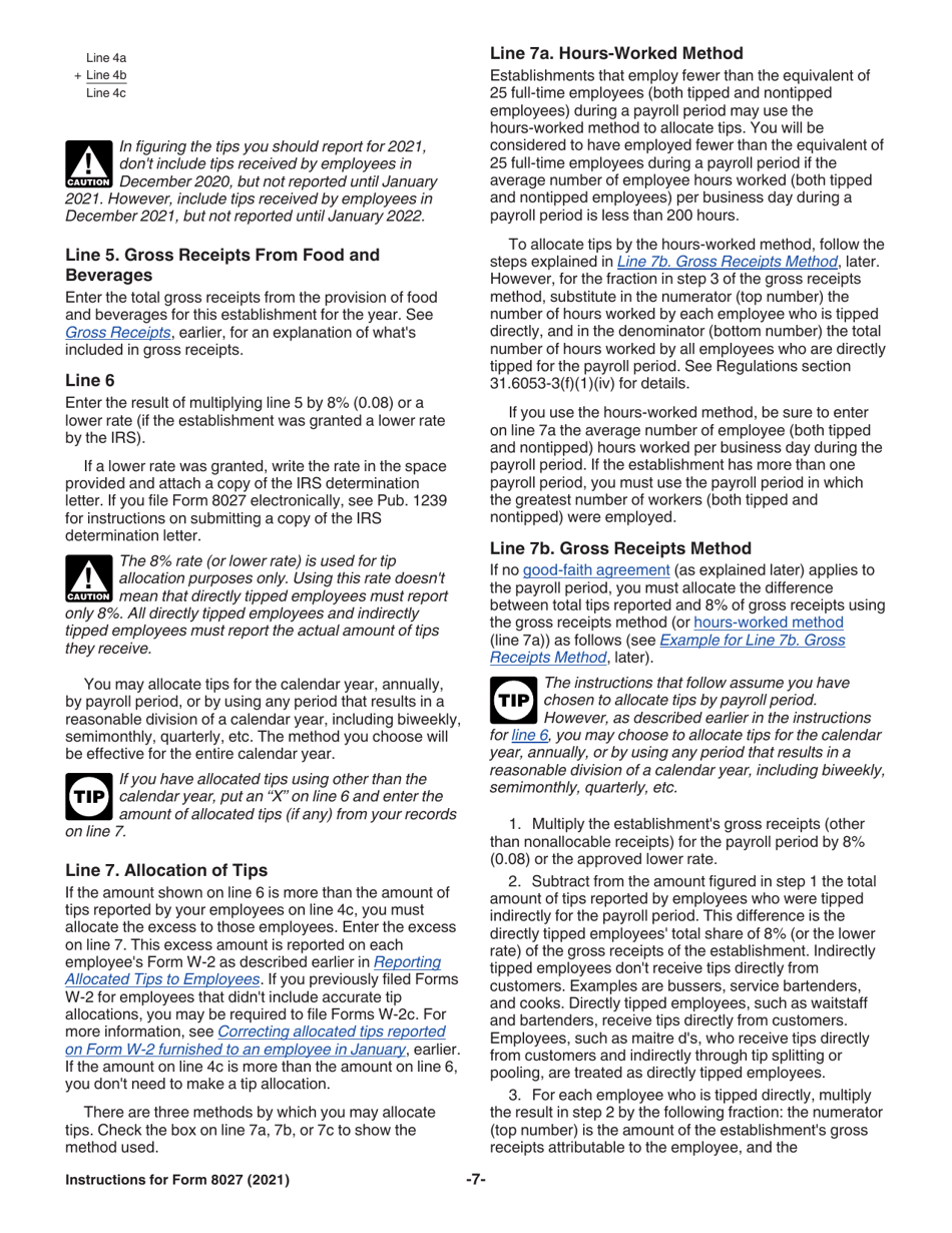 Instructions for IRS Form 8027 Employers Annual Information Return of Tip Income and Allocated Tips, Page 7