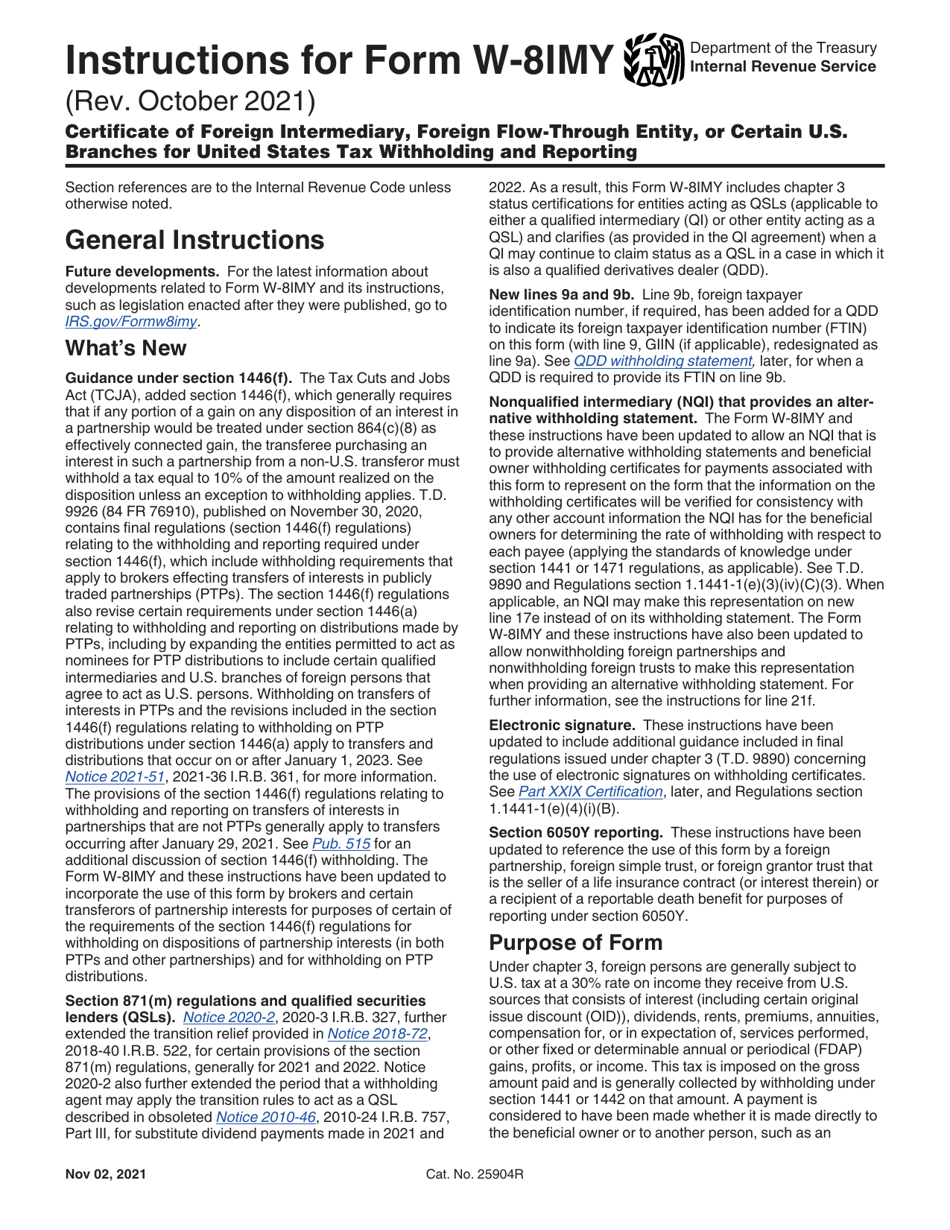 Download Instructions for IRS Form W8IMY Certificate of Foreign Intermediary, Foreign Flow