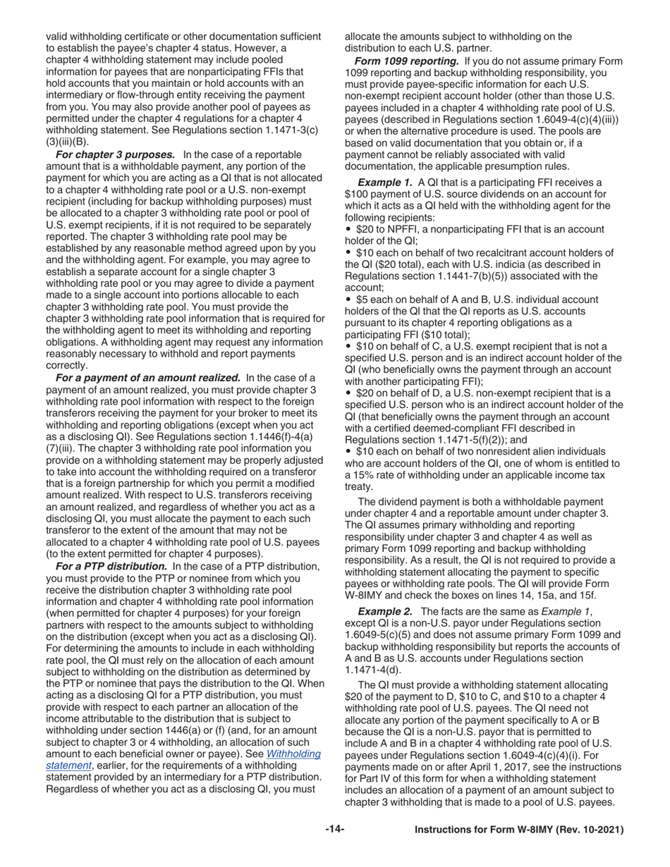 Instructions for IRS Form W-8IMY Certificate of Foreign Intermediary, Foreign Flow-Through Entity, or Certain U.S. Branches for United States Tax Withholding and Reporting, Page 14