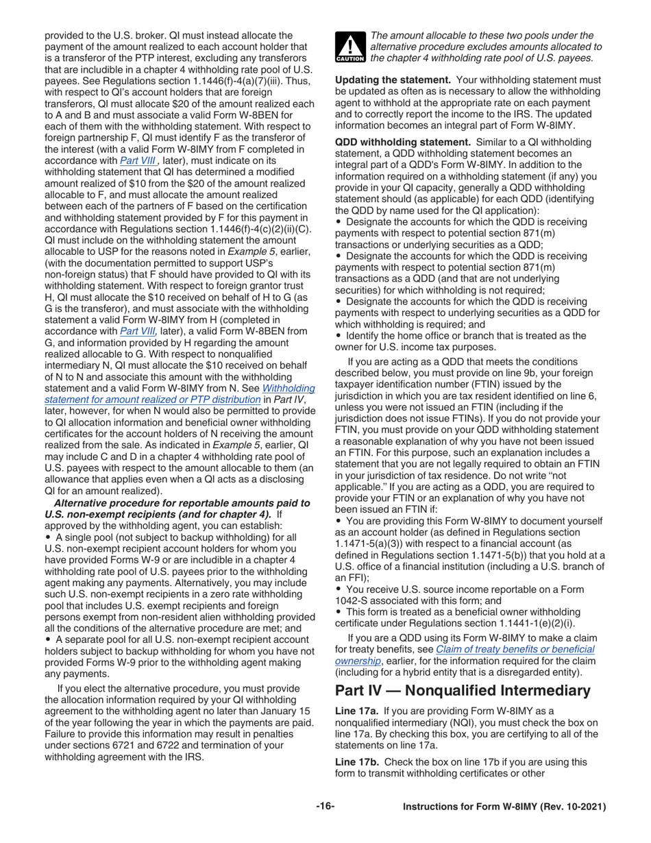 Instructions for IRS Form W-8IMY Certificate of Foreign Intermediary, Foreign Flow-Through Entity, or Certain U.S. Branches for United States Tax Withholding and Reporting, Page 16