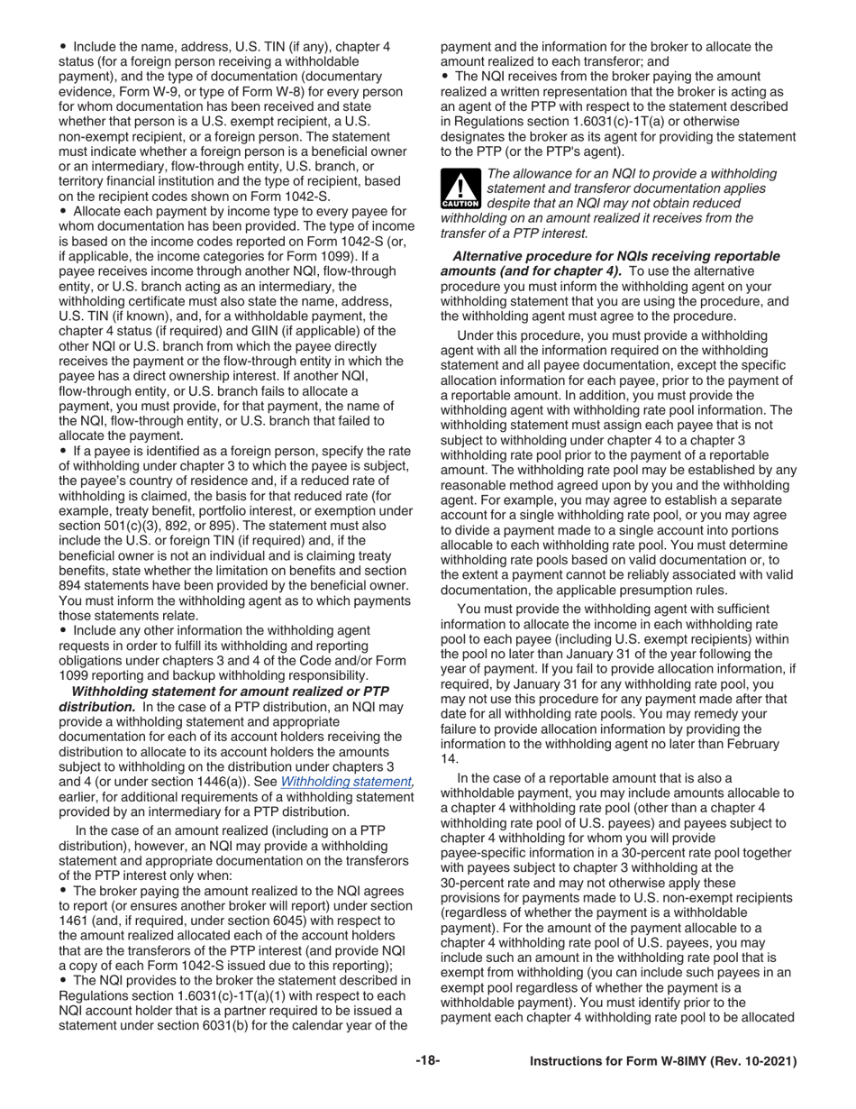 Instructions for IRS Form W-8IMY Certificate of Foreign Intermediary, Foreign Flow-Through Entity, or Certain U.S. Branches for United States Tax Withholding and Reporting, Page 18