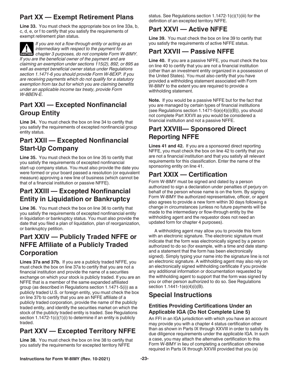 Instructions for IRS Form W-8IMY Certificate of Foreign Intermediary, Foreign Flow-Through Entity, or Certain U.S. Branches for United States Tax Withholding and Reporting, Page 23