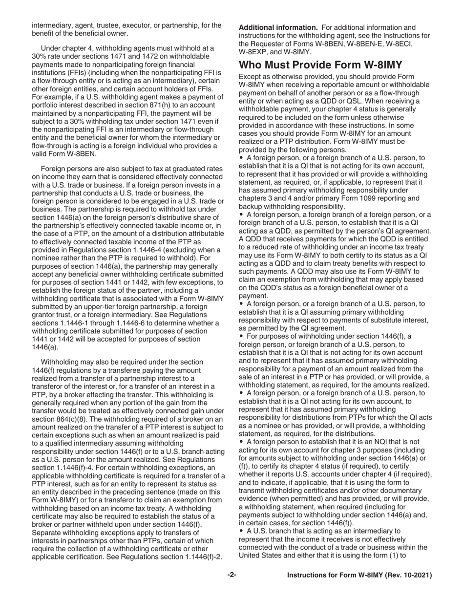 Instructions for IRS Form W-8IMY Certificate of Foreign Intermediary, Foreign Flow-Through Entity, or Certain U.S. Branches for United States Tax Withholding and Reporting, Page 2