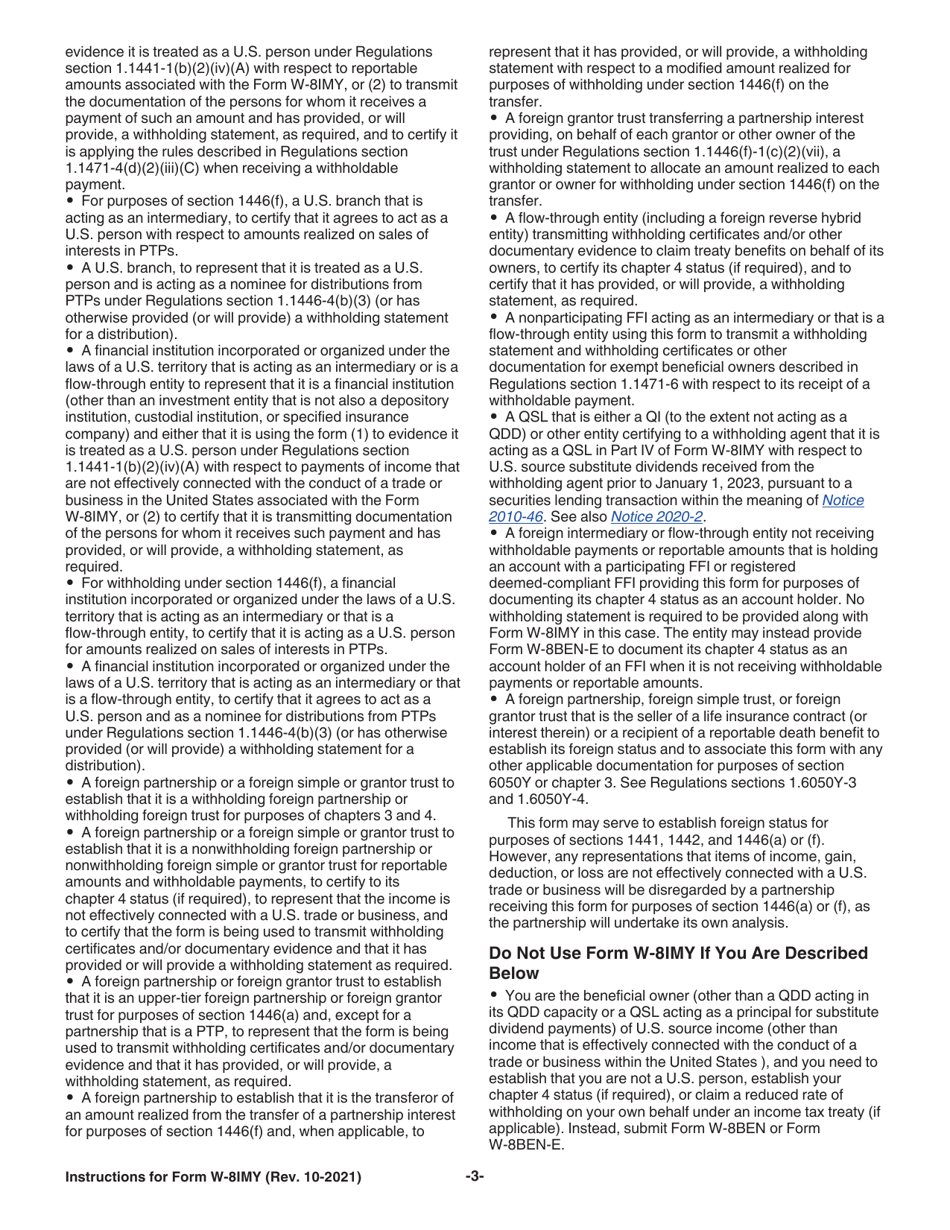 Instructions for IRS Form W-8IMY Certificate of Foreign Intermediary, Foreign Flow-Through Entity, or Certain U.S. Branches for United States Tax Withholding and Reporting, Page 3