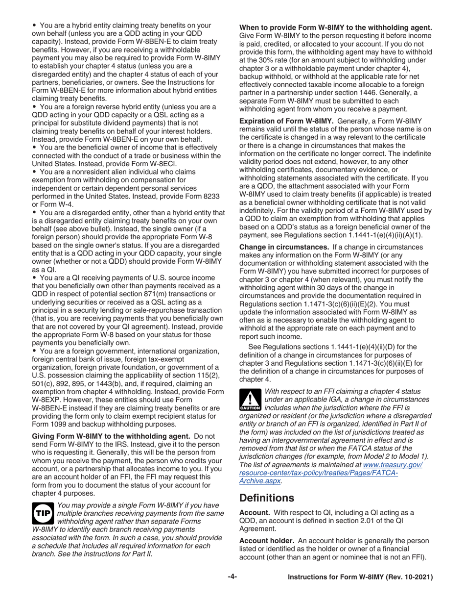 Instructions for IRS Form W-8IMY Certificate of Foreign Intermediary, Foreign Flow-Through Entity, or Certain U.S. Branches for United States Tax Withholding and Reporting, Page 4