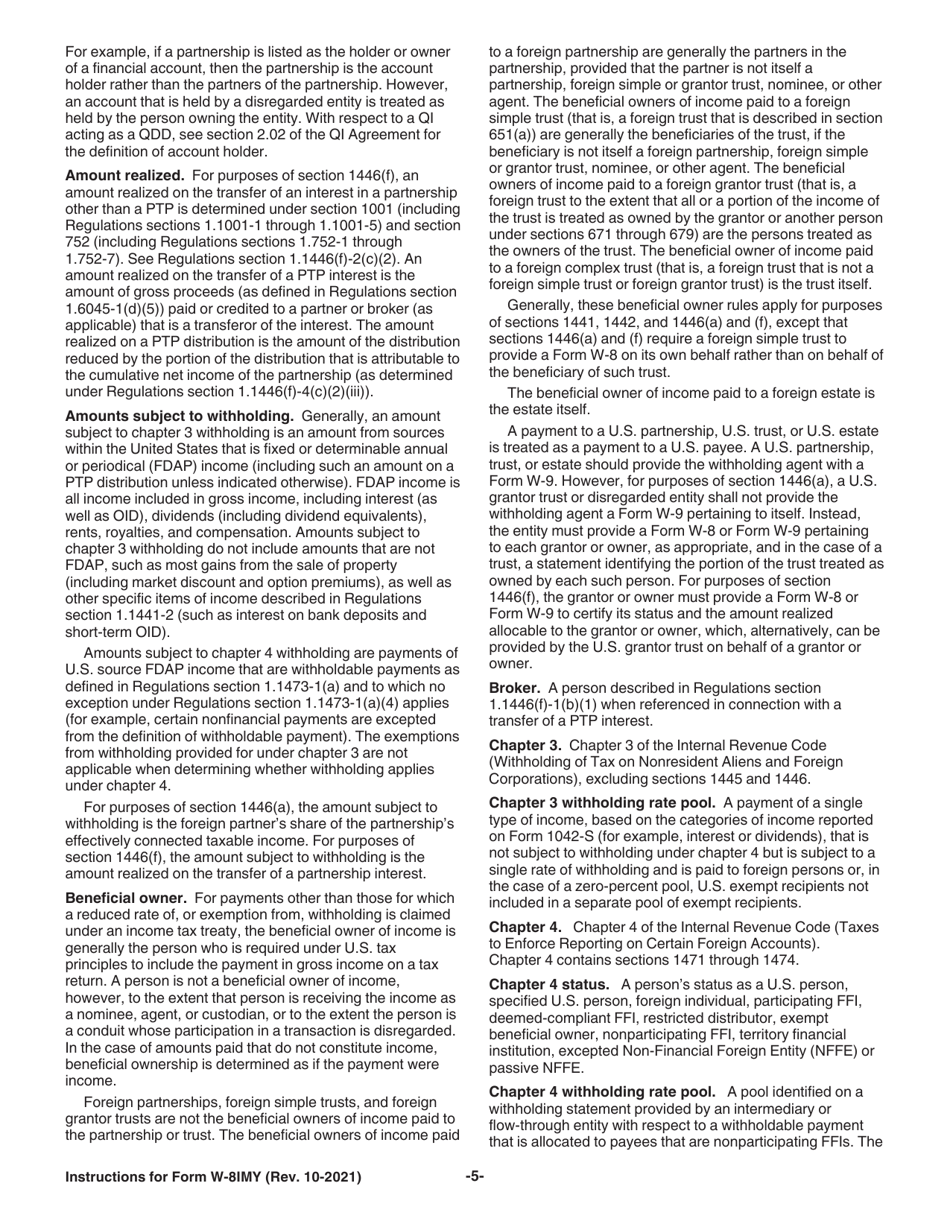 Instructions for IRS Form W-8IMY Certificate of Foreign Intermediary, Foreign Flow-Through Entity, or Certain U.S. Branches for United States Tax Withholding and Reporting, Page 5