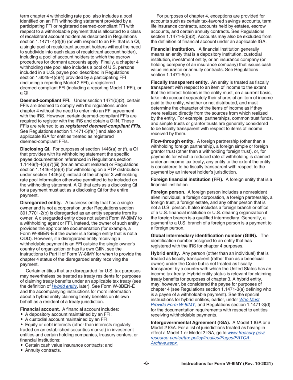 Instructions for IRS Form W-8IMY Certificate of Foreign Intermediary, Foreign Flow-Through Entity, or Certain U.S. Branches for United States Tax Withholding and Reporting, Page 6