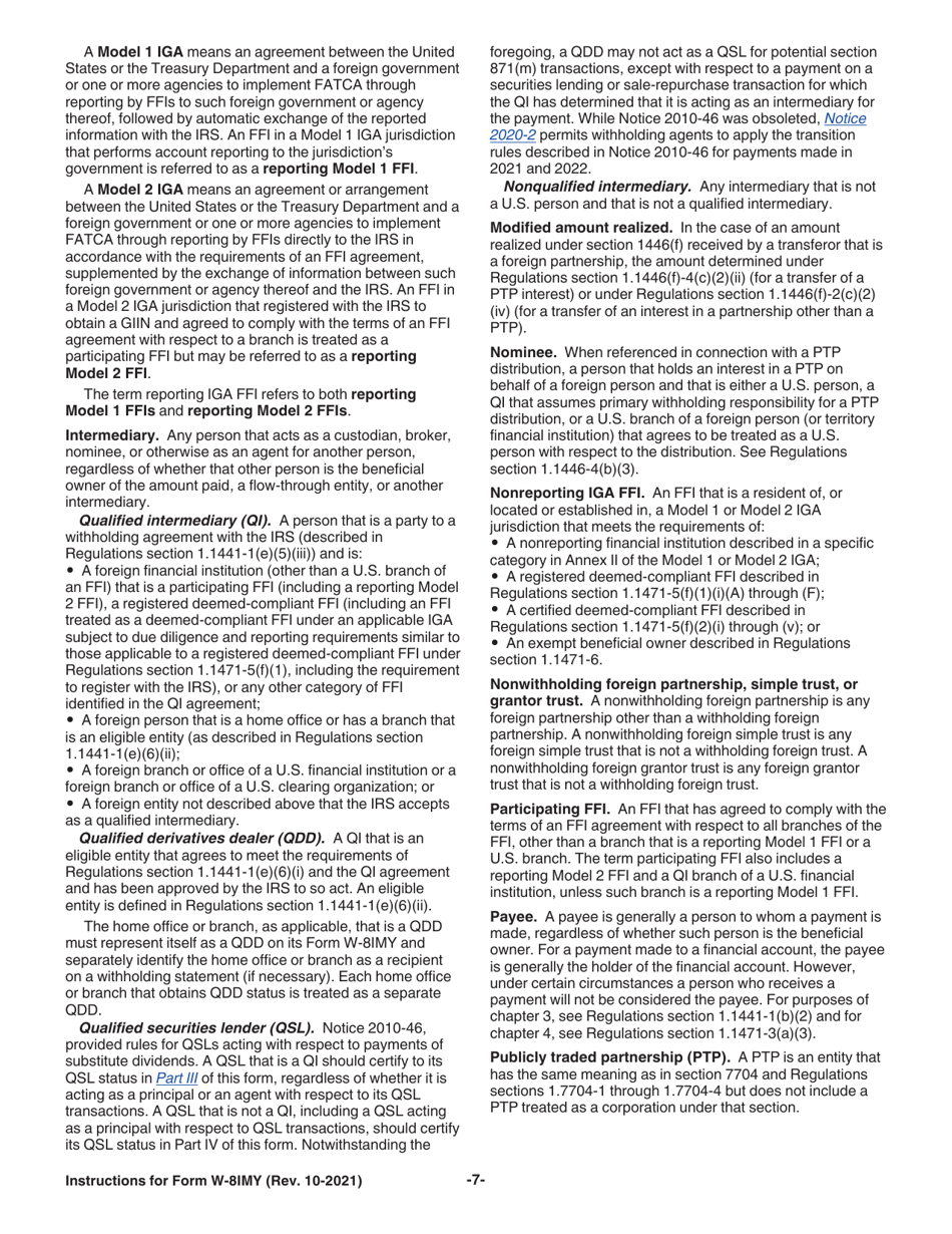 Instructions for IRS Form W-8IMY Certificate of Foreign Intermediary, Foreign Flow-Through Entity, or Certain U.S. Branches for United States Tax Withholding and Reporting, Page 7