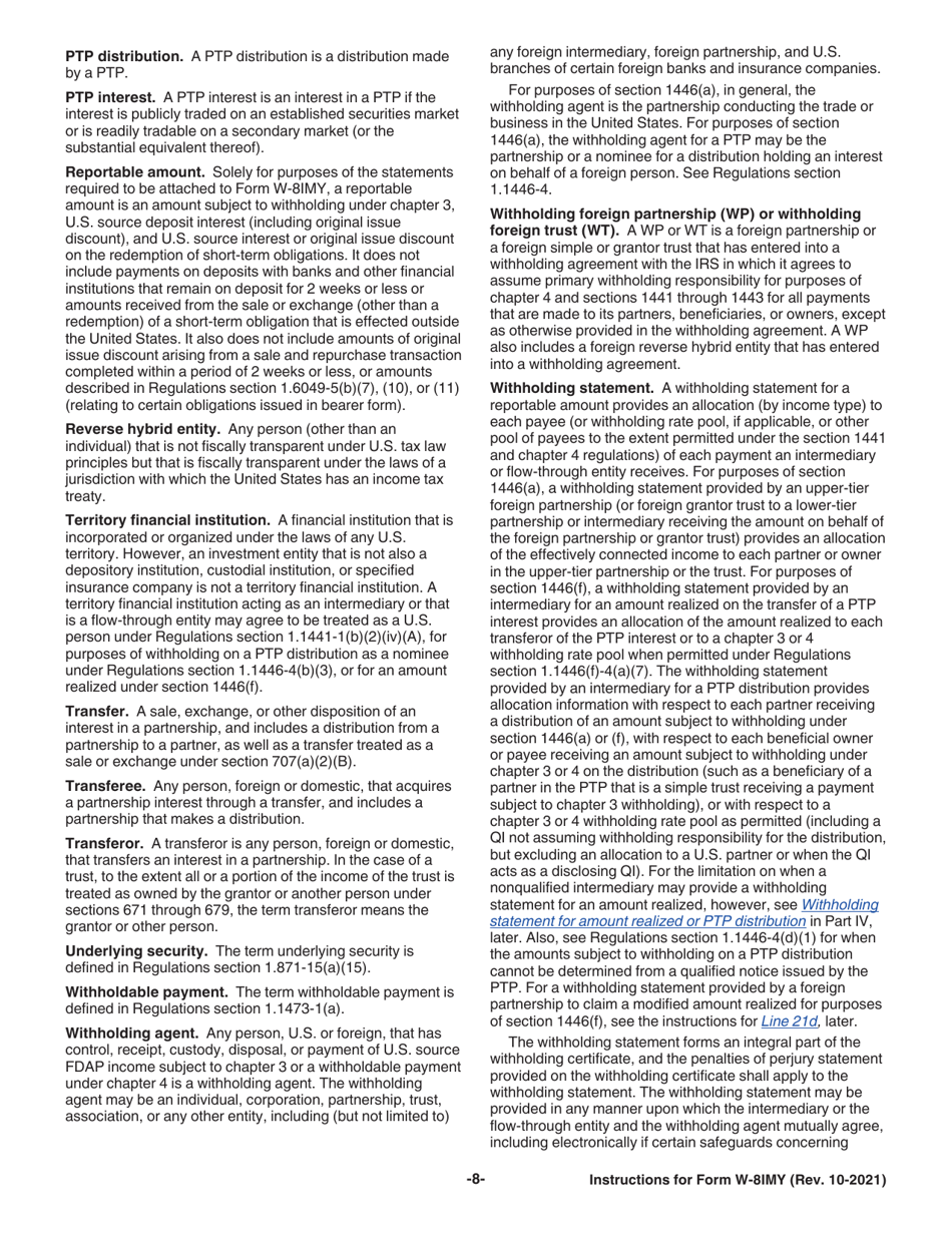 Instructions for IRS Form W-8IMY Certificate of Foreign Intermediary, Foreign Flow-Through Entity, or Certain U.S. Branches for United States Tax Withholding and Reporting, Page 8