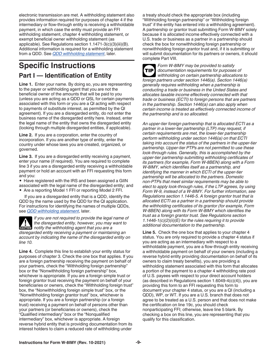 Instructions for IRS Form W-8IMY Certificate of Foreign Intermediary, Foreign Flow-Through Entity, or Certain U.S. Branches for United States Tax Withholding and Reporting, Page 9