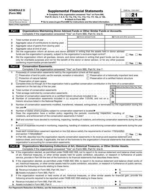 IRS Form 990 Schedule D 2021 Printable Pdf
