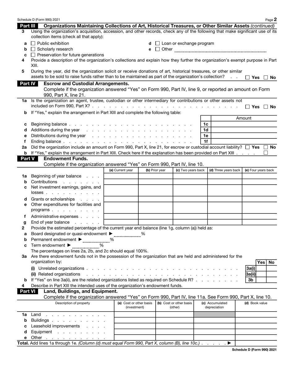 IRS Form 990 Schedule D Supplemental Financial Statements, Page 2