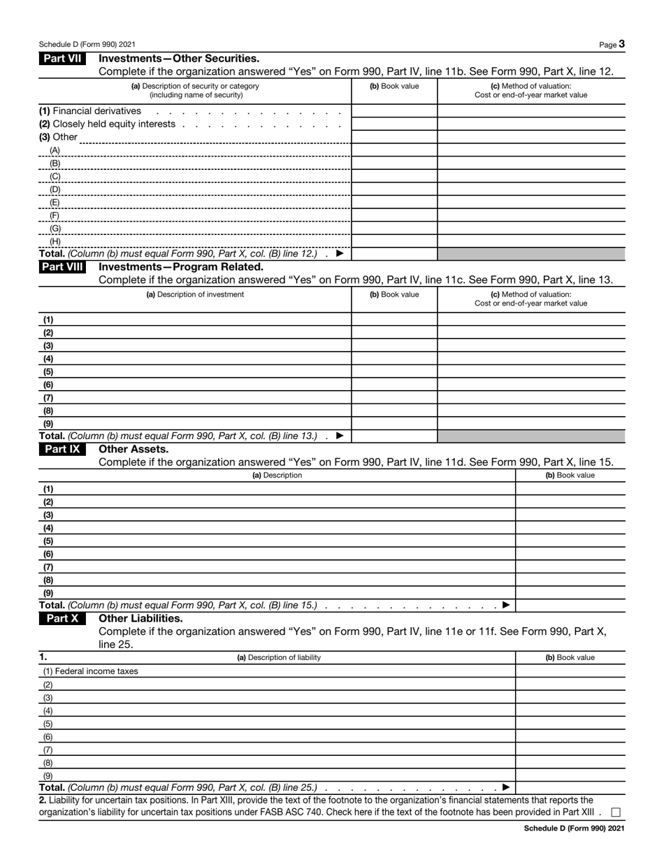 IRS Form 990 Schedule D Supplemental Financial Statements, Page 3