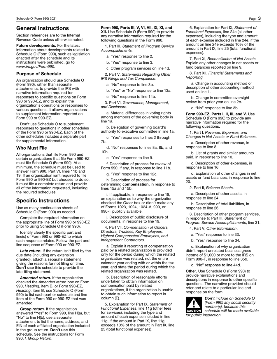 IRS Form 990 Schedule O Supplemental Information to Form 990 or 990-ez, Page 3