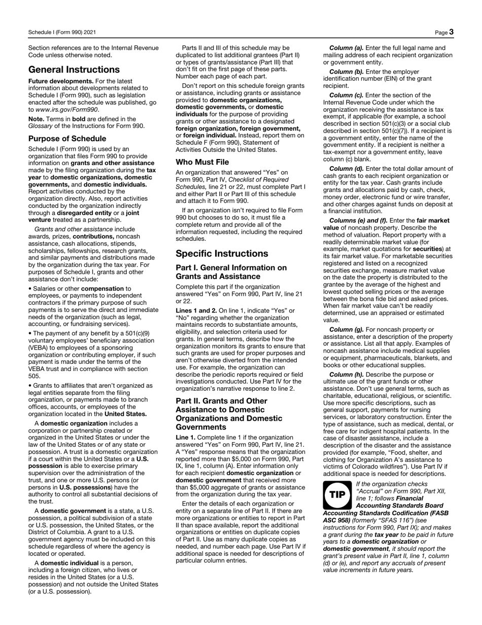 IRS Form 990 Schedule I Grants and Other Assistance to Organizations, Governments, and Individuals in the United States, Page 3