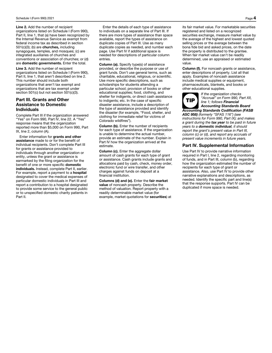 IRS Form 990 Schedule I Grants and Other Assistance to Organizations, Governments, and Individuals in the United States, Page 4