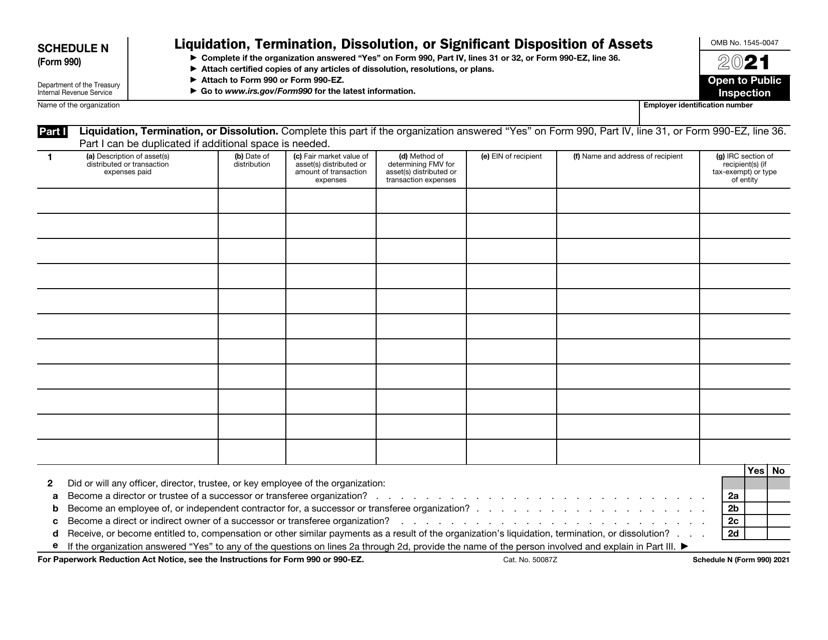 IRS Form 990 Schedule N 2021 Printable Pdf