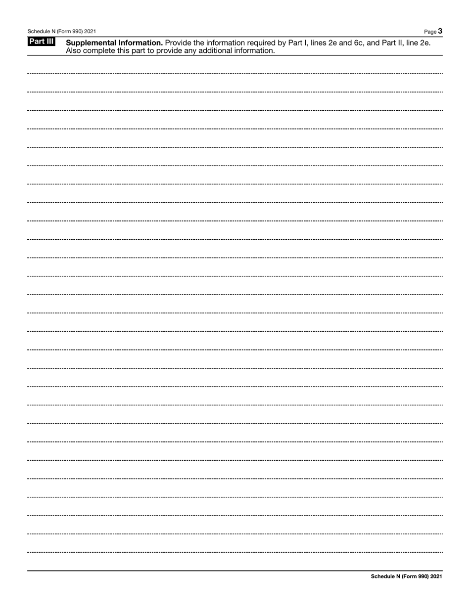 IRS Form 990 Schedule N Liquidation, Termination, Dissolution, or Significant Disposition of Assets, Page 3