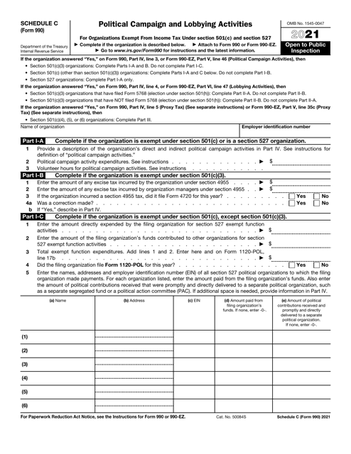 IRS Form 990 Schedule C 2021 Printable Pdf