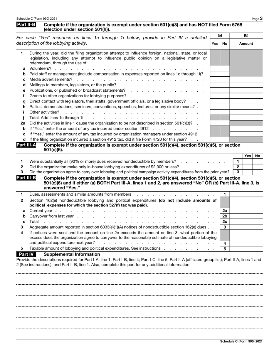 IRS Form 990 Schedule C Political Campaign and Lobbying Activities, Page 3