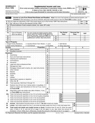 IRS Form 1040 Schedule E &quot;Supplemental Income and Loss&quot;, 2021