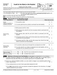 IRS Form 1040 Schedule R &quot;Credit for the Elderly or the Disabled&quot;, 2021
