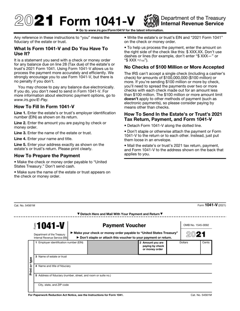 IRS Form 1041-V 2021 Printable Pdf