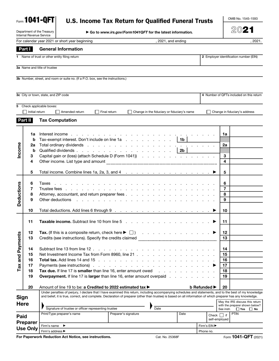 IRS Form 1041-QFT U.S. Income Tax Return for Qualified Funeral Trusts, Page 1